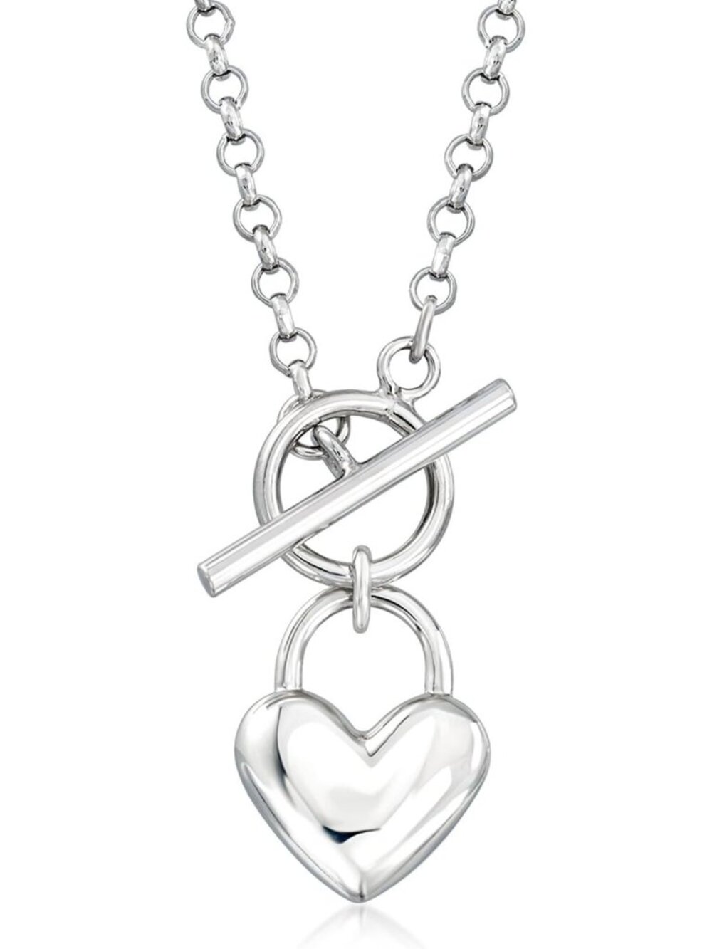 Italian Sterling Silver Heart Toggle Necklace - Elegant Jewelry Gift for Her